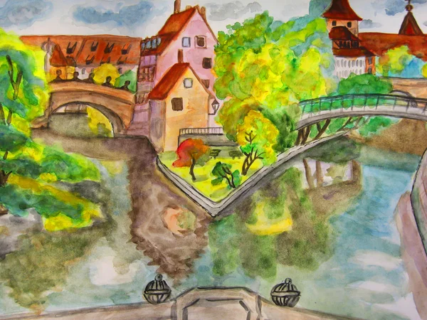 Nürnberg, handgezeichnetes Bild — Stockfoto