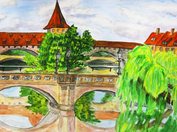 Nuremberg, cuadro dibujado a mano —  Fotos de Stock