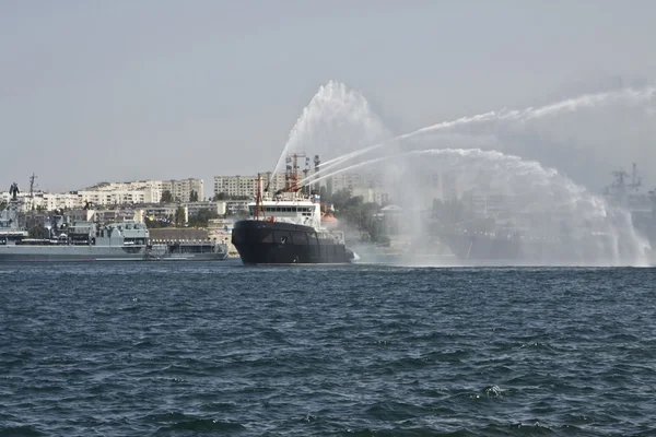 Російські Військові Кораблі Військово Морському Параді Місті Чорному Морі — стокове фото