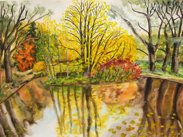 秋の風景、手描きの画像 — ストック写真