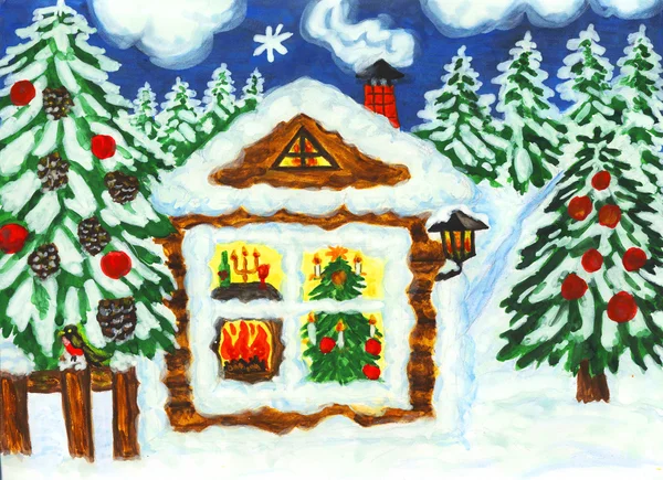 Vánoční pohlednice, ručně kreslenou — Stock fotografie