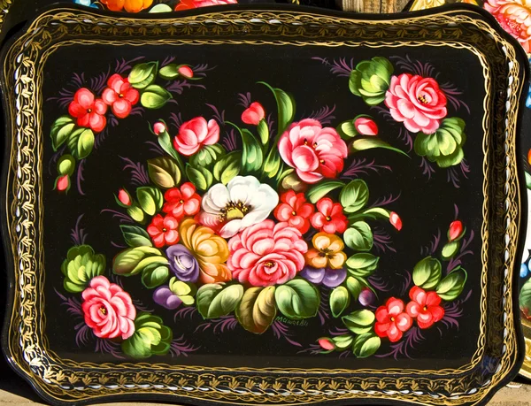 Taca w tradycyjnym stylu zhostovo, Rosja Obraz Stockowy
