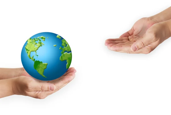 Ręce trzymając glob. koncepcja energii środowiska. — Zdjęcie stockowe