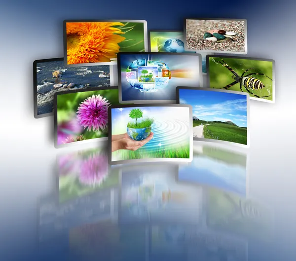 Telewizja i internet koncepcja technologii produkcjiprzebiśnieg niebieski — Zdjęcie stockowe