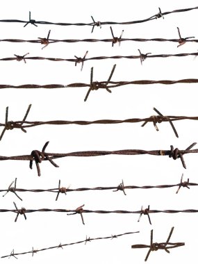 Set old barbed wire fence isolated on white for backgrounds clipart