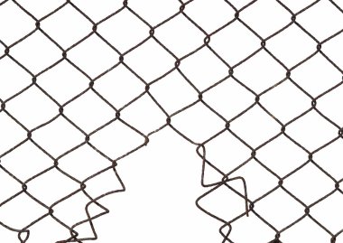 Metal wire fence protection with hole isolated on white for background clipart