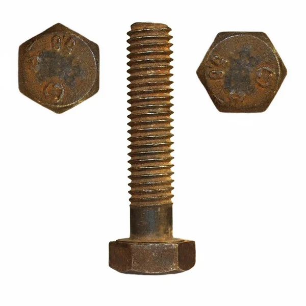 Macro old rusty screw head, bolt isolated on white background — Stock Photo, Image