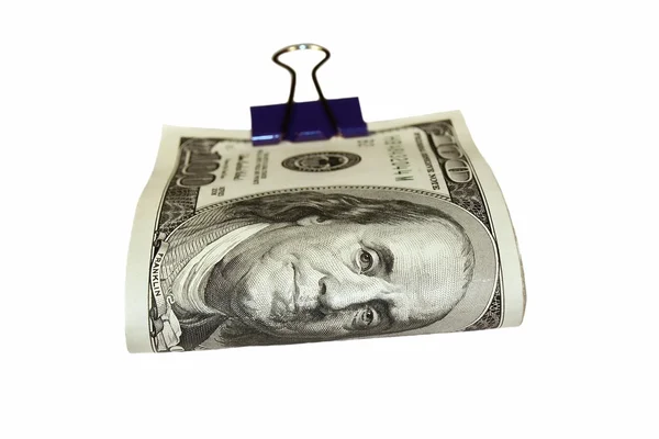 stock image Pack $100 dollar bills and paper clip isolate on white background