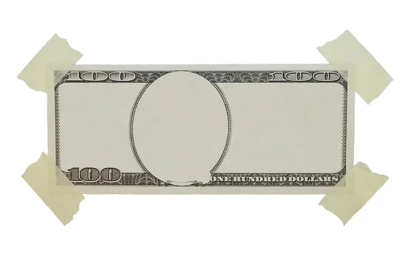 100 ドル紙幣とホワイト バック グラウンド テクスチャを分離した粘着テープ — ストック写真