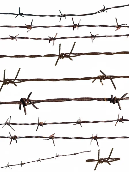 Set old barbed wire fence isolated on white for backgrounds — Stock Photo, Image