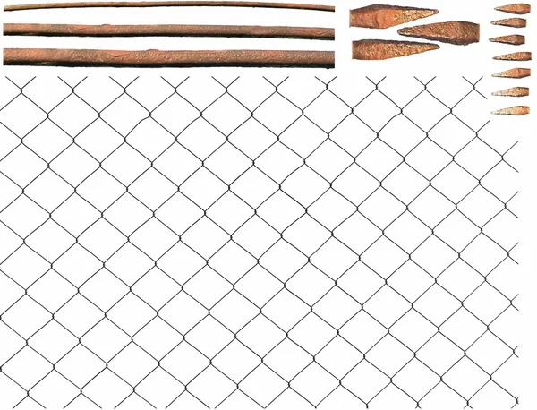 Set metal wire fence protection isolated on white for background texture — Stock Photo, Image