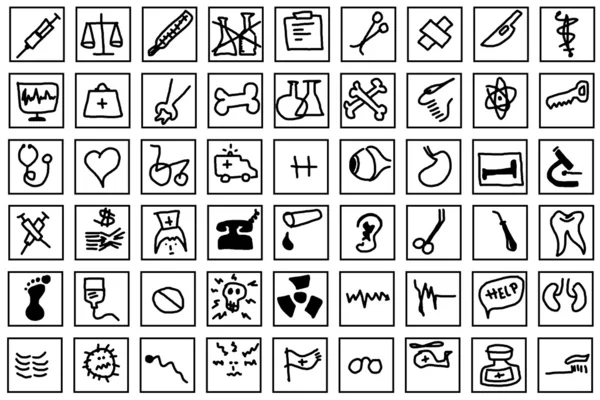 Eenvoudige kunst hand tekenen medische pictogrammen geïsoleerd op witte achtergrond — Stockfoto