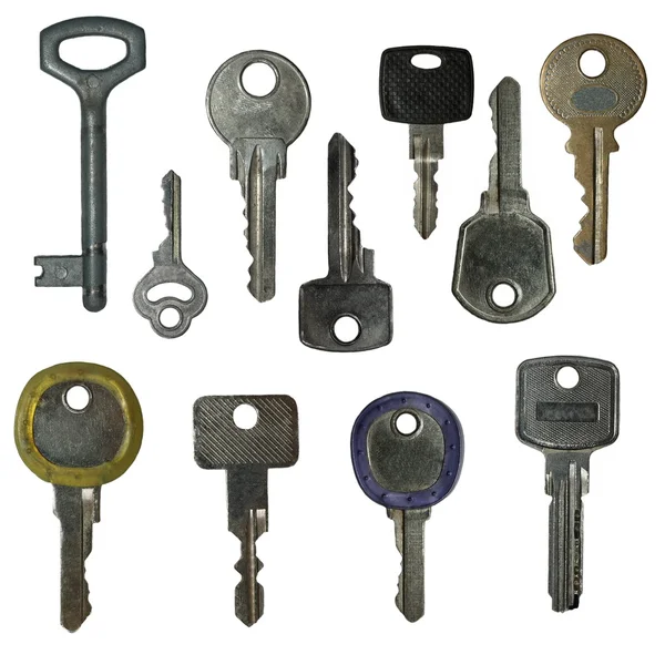 Set old keys isolated on white background — Stock Photo, Image