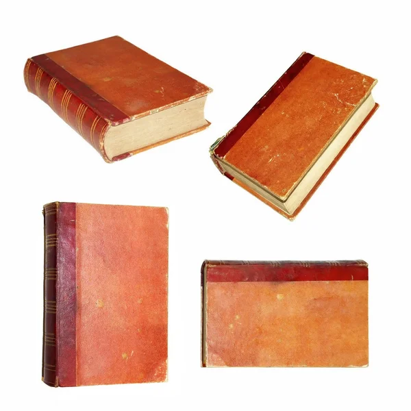 Set Antiguo libro de tapa roja aislado sobre blanco (1885. año ) — Foto de Stock
