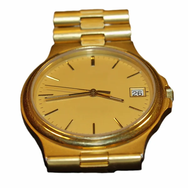 Золотий наручний годинник ізольований на білому тлі — стокове фото