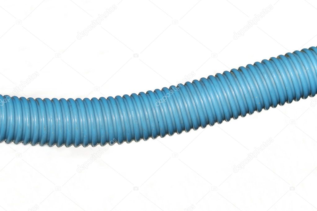 Blue plastic pipe isolated on white for background texture