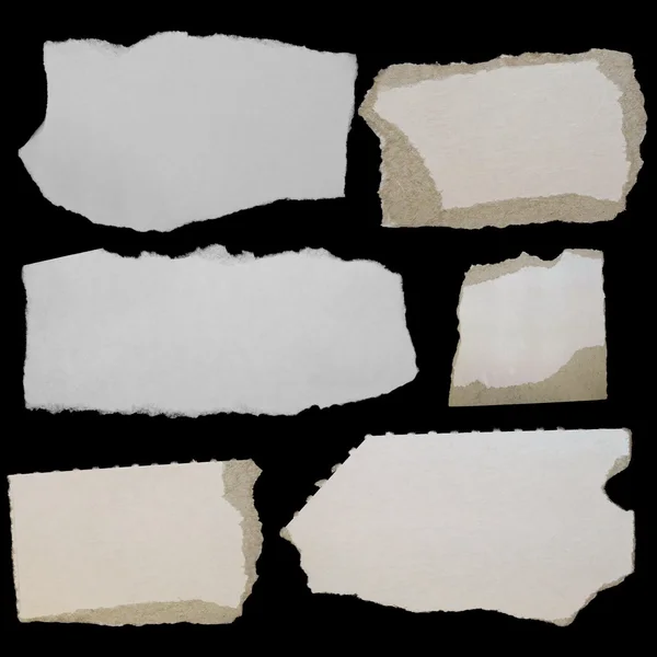 Zestaw skrawki papieru, karton na białym tle na czarnym tle — Zdjęcie stockowe