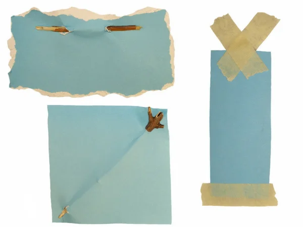 Coleção Papel de nota com fita adesiva e galhos isolados em branco — Fotografia de Stock