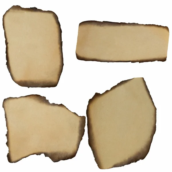 Conjunto Papel queimado isolado sobre fundo branco — Fotografia de Stock