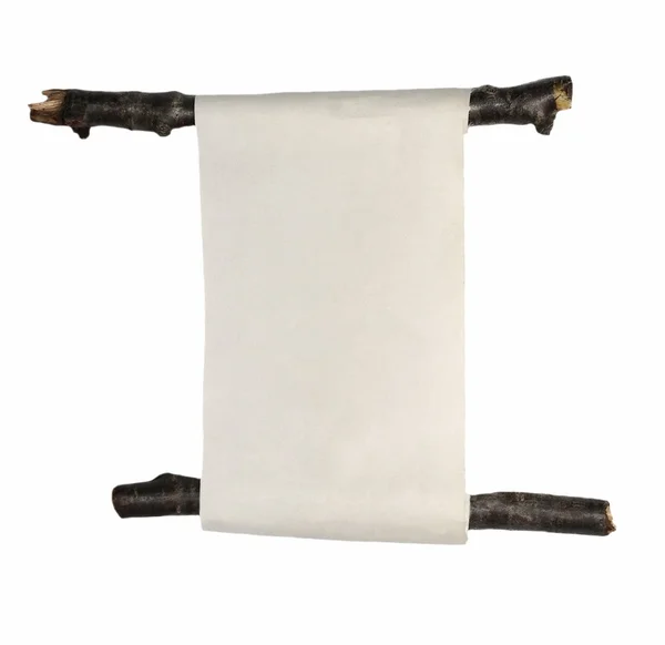 Старый рулон бумаги лома и ветви изолированы на белом фоне — стоковое фото