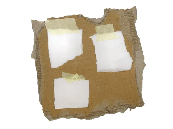 Old carton and set paper scraps with masking tape isolated on white backgro — Stock Photo, Image