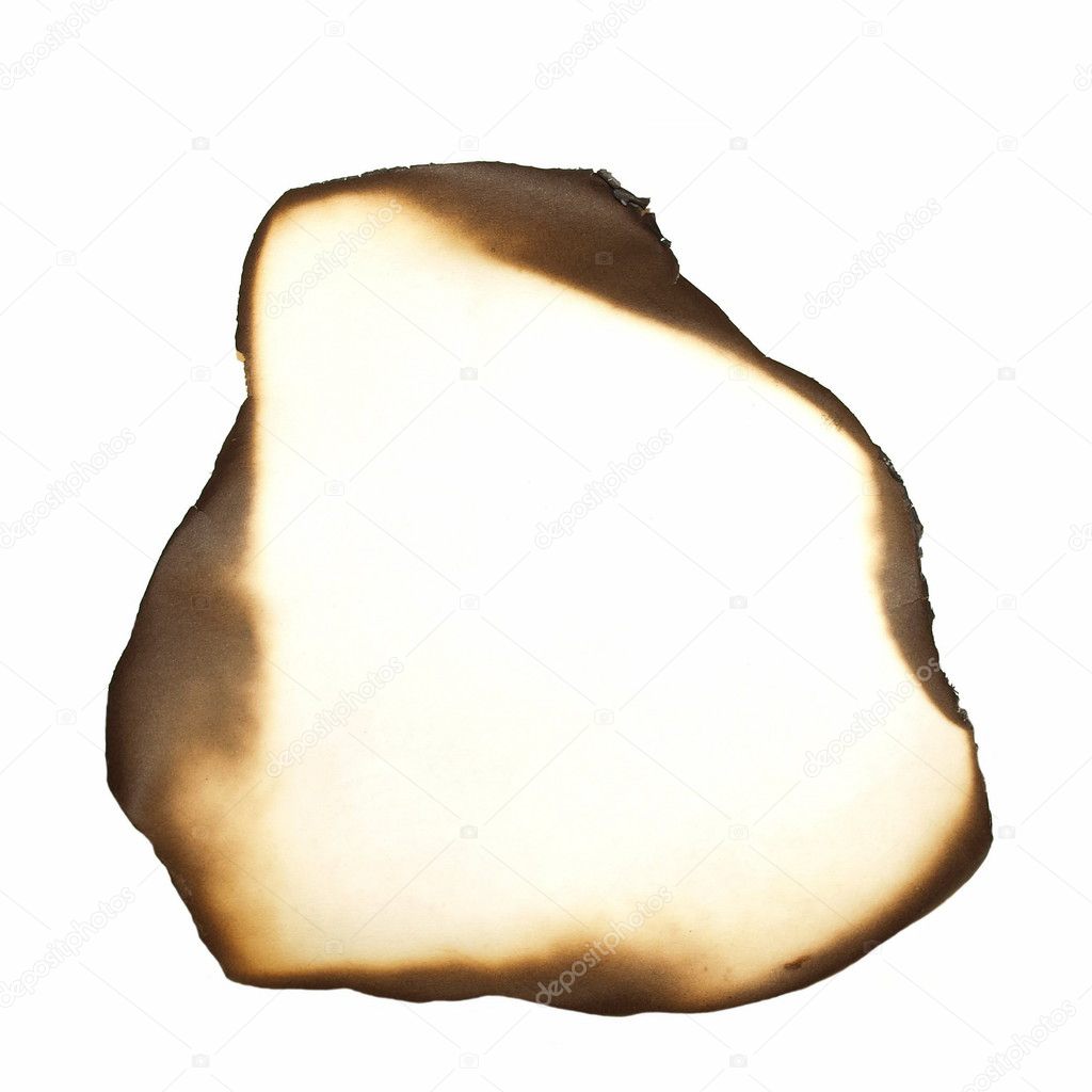 Burned paper isolated on white background.