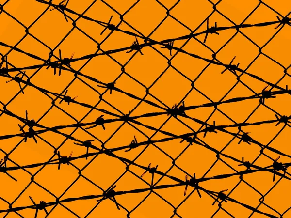 Orange yellow barbed wire fence for texture and background — Stock Photo, Image
