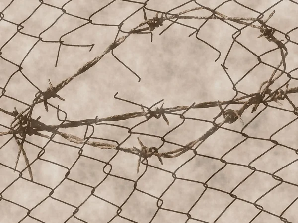 テクスチャの古いさびたの有刺鉄線のフェンス — ストック写真