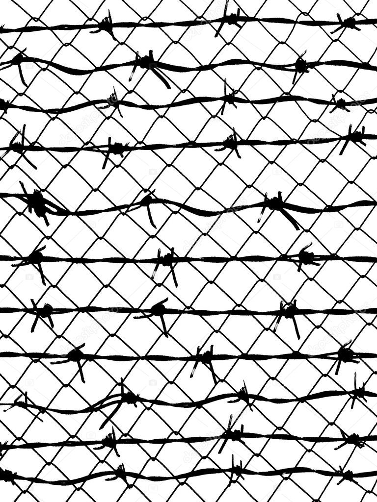 Barbed wire fence protection isolated on white for background texture ...