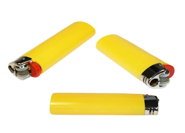Sada žlutých zapalovače izolovaných na bílém s vysokým rozlišením — Stock fotografie