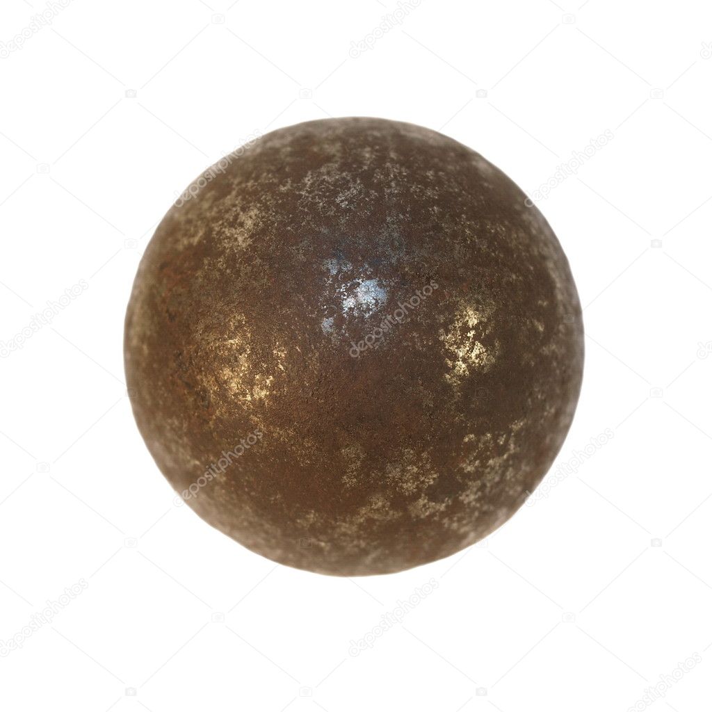 Old rusty iron metal ball isolated on white background