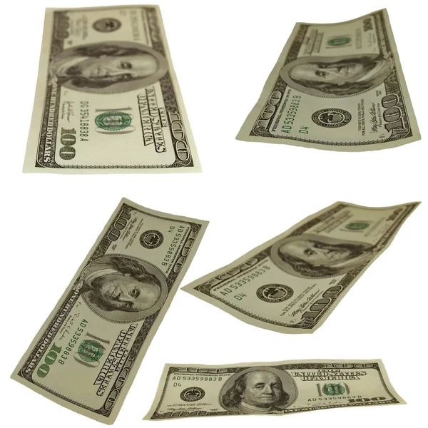 Set foto $100 dollarbiljetten geïsoleerd op witte achtergrond — Stockfoto