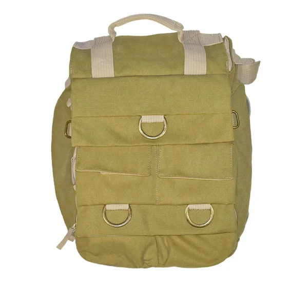Beyaz arka plan üzerinde izole retro yeşil kahverengi sırt çantası — Stok fotoğraf