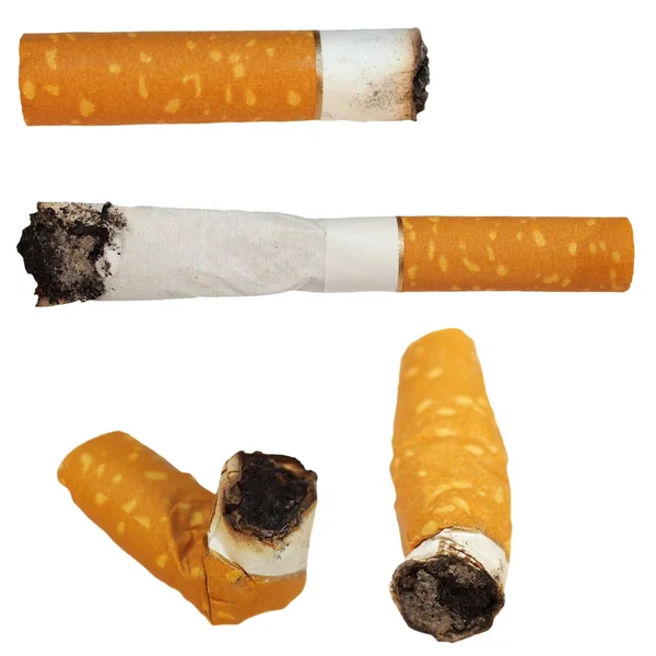 Set Butts cigarro isolado no fundo branco, textura — Fotografia de Stock