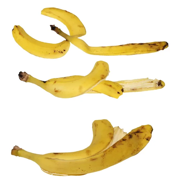 白色背景、 纹理上孤立的集的香蕉皮 — 图库照片