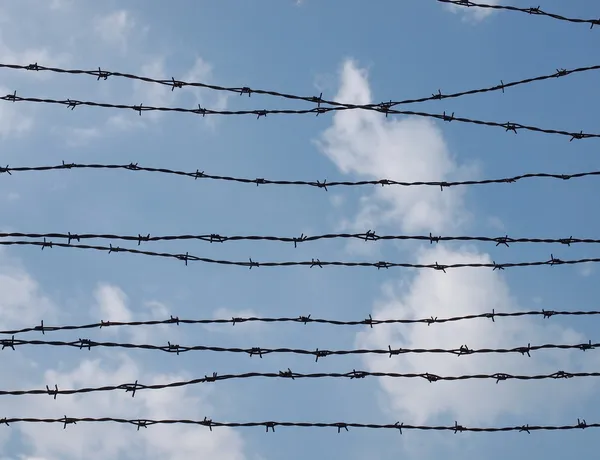 Забор из колючей проволоки, Освенцим, светлое пиво Konzentrations — стоковое фото