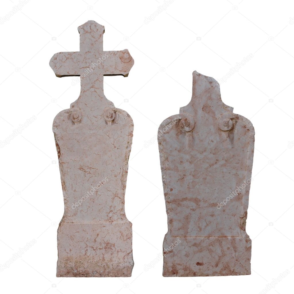 Set blank old marble graves (1828) isolated on white background, texture