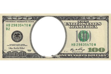 Hundred dollar bill with a hole instead of a face