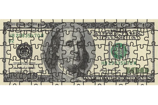 Quebra-cabeça de nota de cem dólares — Fotografia de Stock
