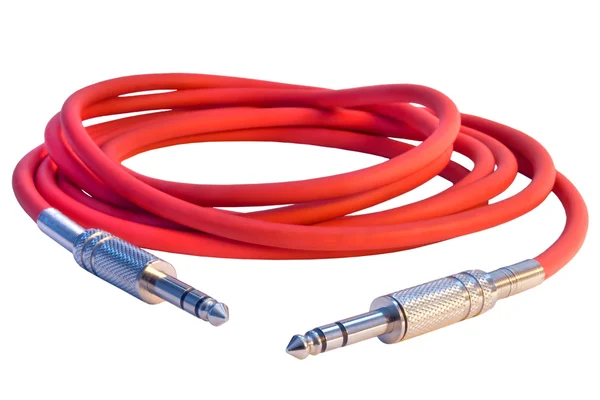 Hudební červený kabel s dvěma konektory — Stock fotografie