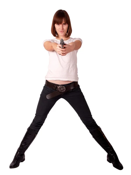 stock image Woman with gun