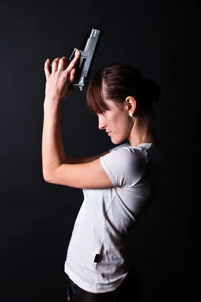 stock image Woman with gun