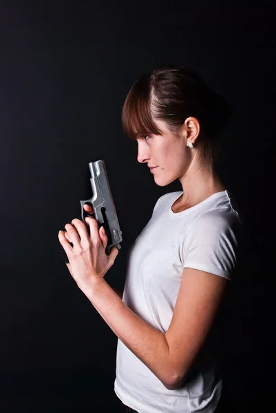 stock image Woman with gun