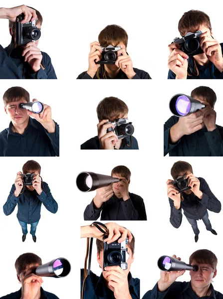 Mannen med kameran och teleskop — Stockfoto