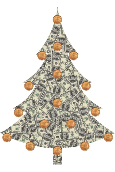 Kerstboom gemaakt van dollar Stockafbeelding