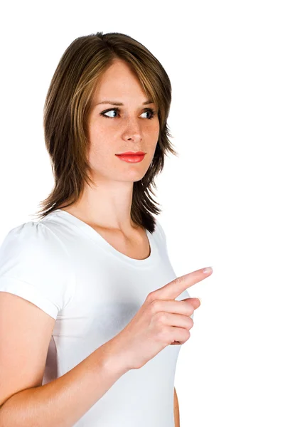 Frau zeigt mit dem Finger — Stockfoto