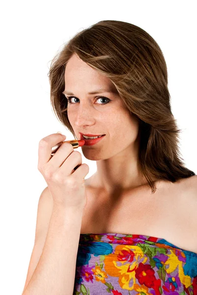 Mujer bonita con lápiz labial —  Fotos de Stock