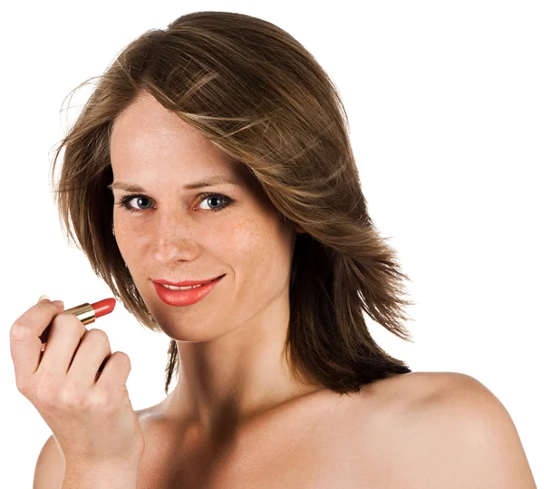 Jolie femme avec rouge à lèvres — Photo