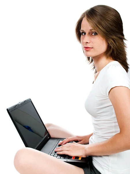 Woman with computer — Stock Photo, Image