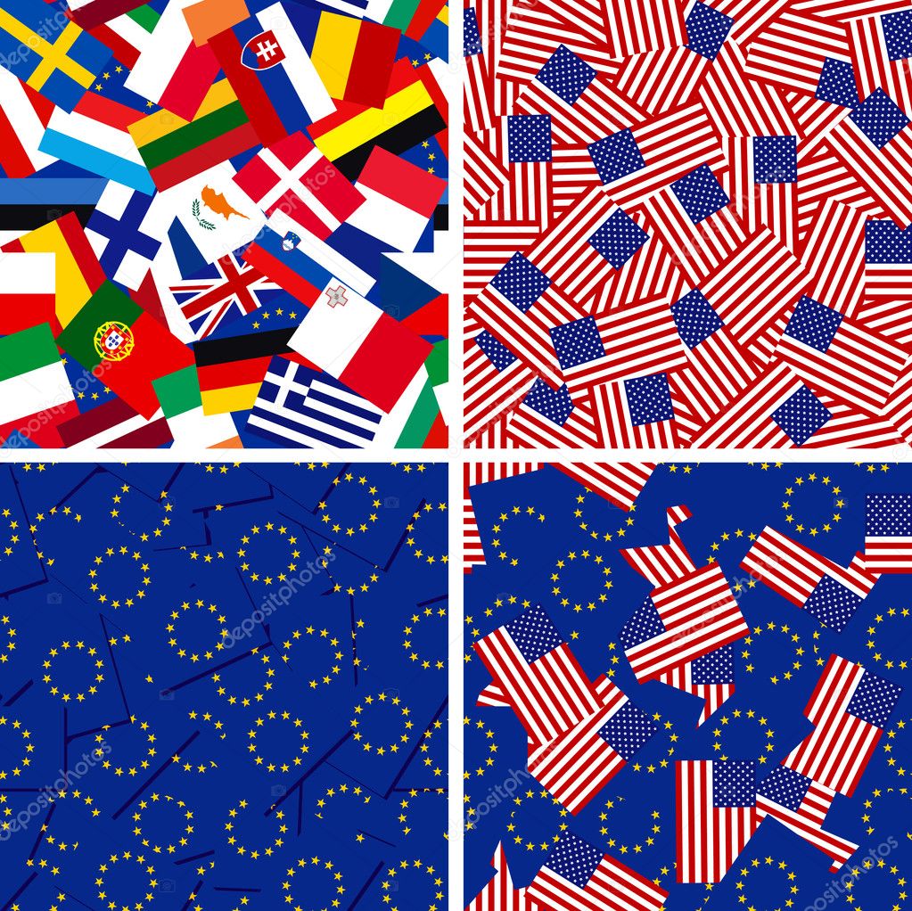 Flagi członków Unii Europejskiej i Stany Zjednoczone ...
